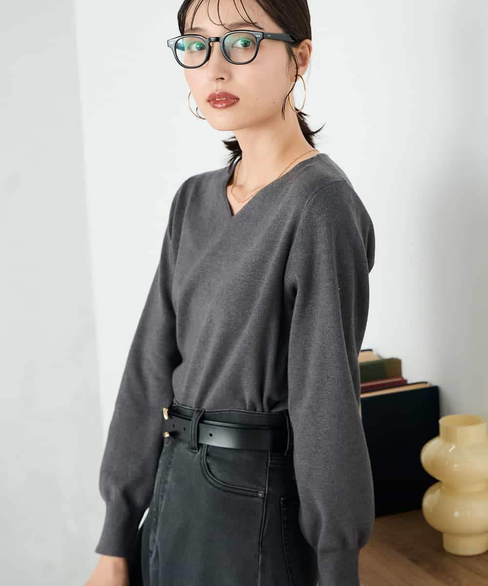 K2FAD79039 a.v.v(アー・ヴェ・ヴェ) 【洗える】Vネック美ラクるパフスリーブニット【WEB限定】 ピンク