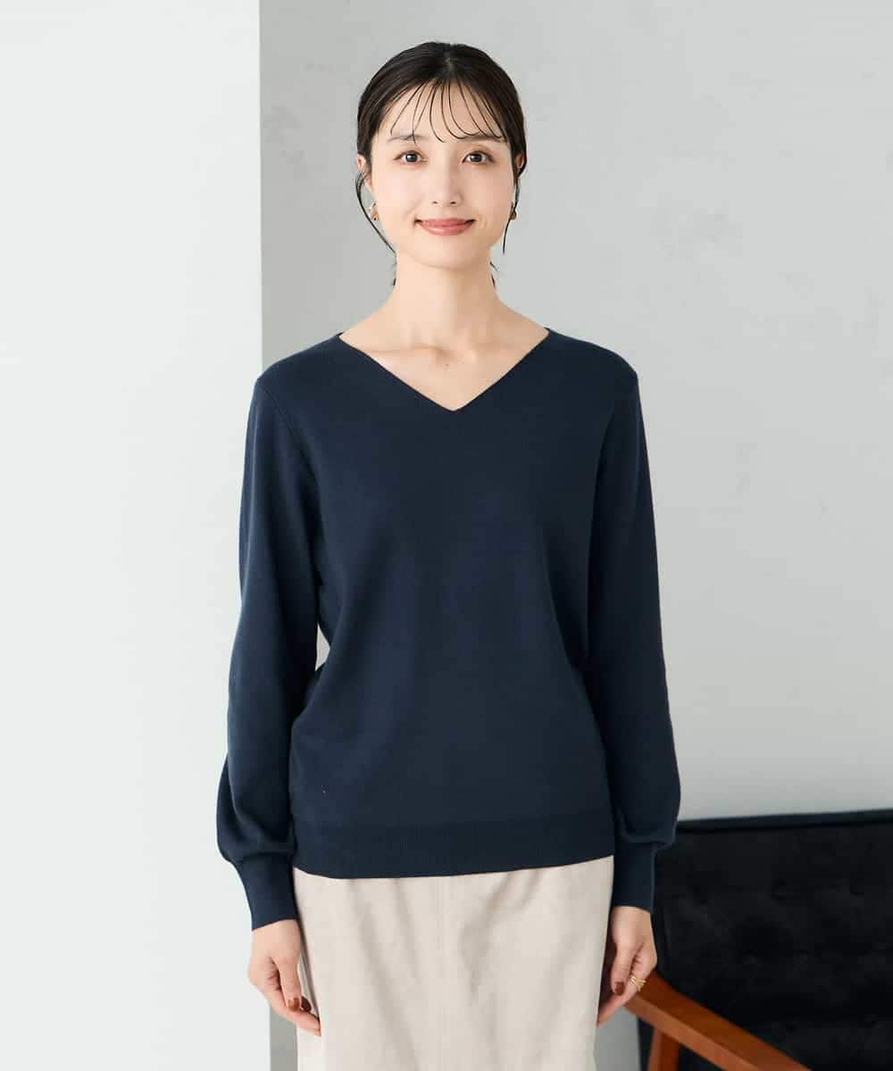 K2FAD79039 a.v.v(アー・ヴェ・ヴェ) 【洗える】Vネック美ラクるパフスリーブニット【WEB限定】 ピンク