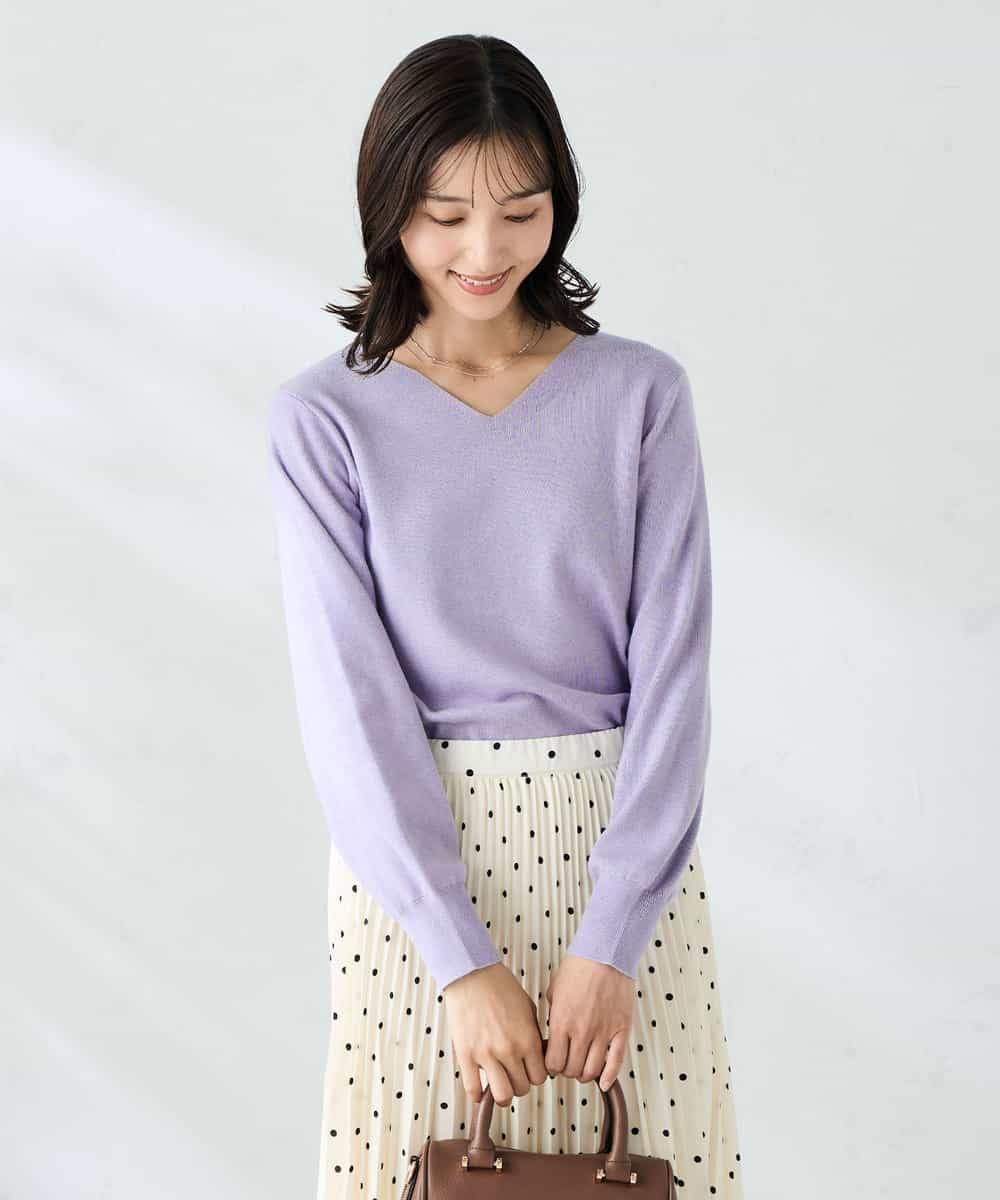 K2FAD79039 a.v.v 【洗える】Vネック美ラクるパフスリーブニット【WEB限定】