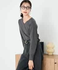 K2FAD79039 a.v.v(アー・ヴェ・ヴェ) 【洗える】Vネック美ラクるパフスリーブニット【WEB限定】 ダークグレー