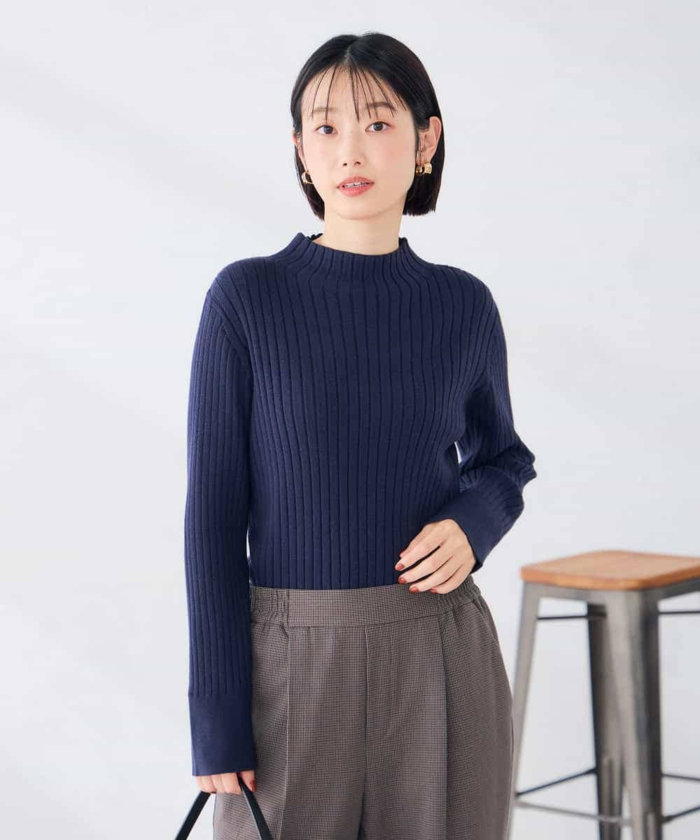 K2FAG01039 a.v.v(アー・ヴェ・ヴェ) リブ ハイネック ニット ネイビー