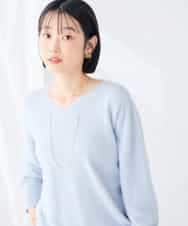 K2FAG43054 a.v.v(アー・ヴェ・ヴェ) フェザー ラメ Vネック パフスリーブ ニット ライトブルー