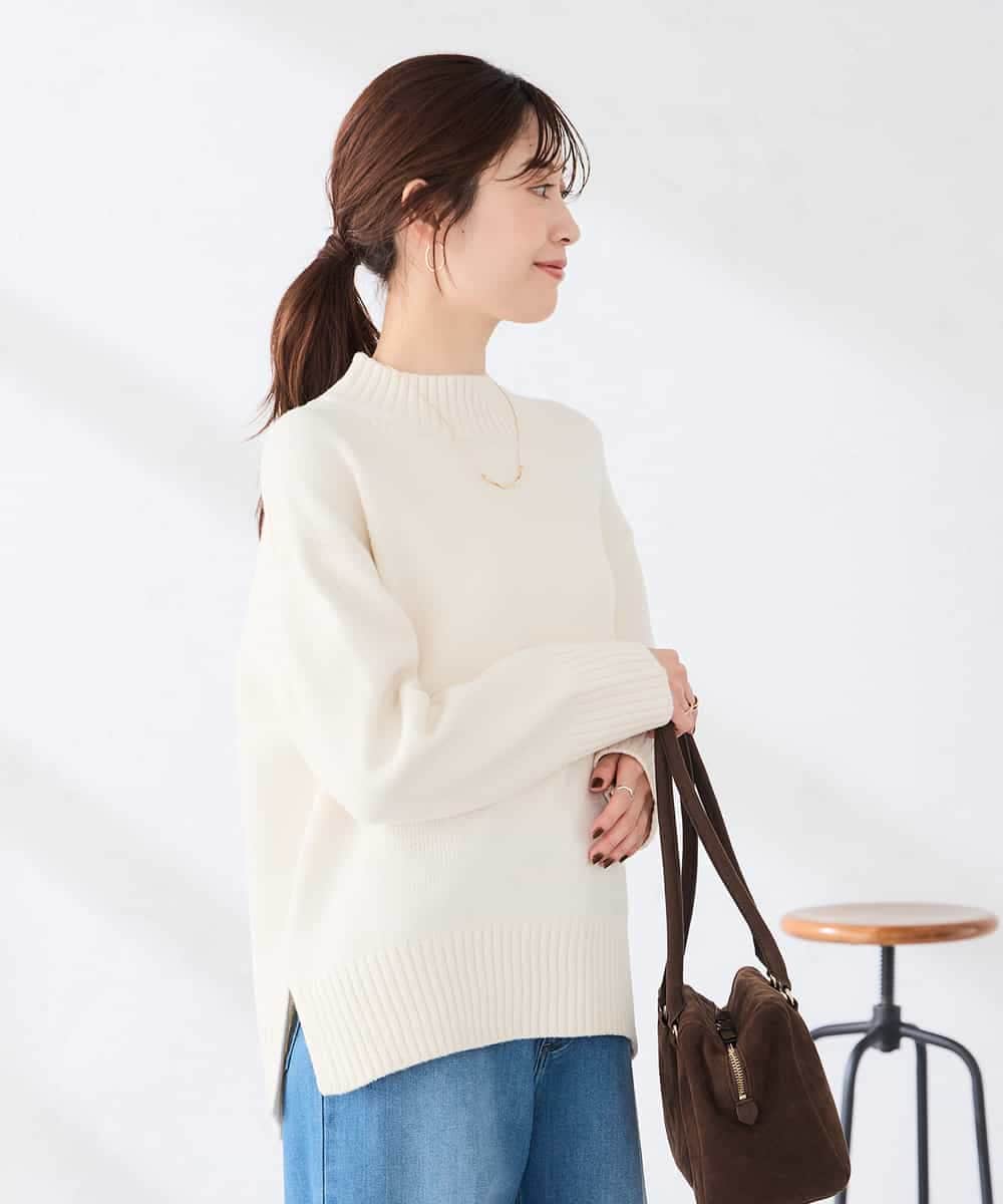 K2FAG46044 a.v.v(アー・ヴェ・ヴェ) 【洗える】サイドスリット ハイネック ニット ダークグレー