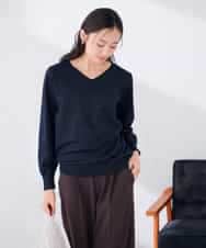 K2FAG49049 a.v.v(アー・ヴェ・ヴェ) Vネック パフスリーブ ラメ ニット【洗える/麗しニット】 ピンク