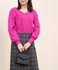 K2FAS59034 a.v.v(アー・ヴェ・ヴェ) パフスリーブVネックニット ピンク