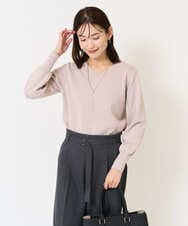 K2FBA49039 a.v.v(アー・ヴェ・ヴェ) Vネックパフスリーブラメニット ピンク