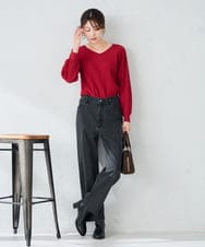 K2FBD15044 a.v.v(アー・ヴェ・ヴェ) プリーツライクVネックニット レッド