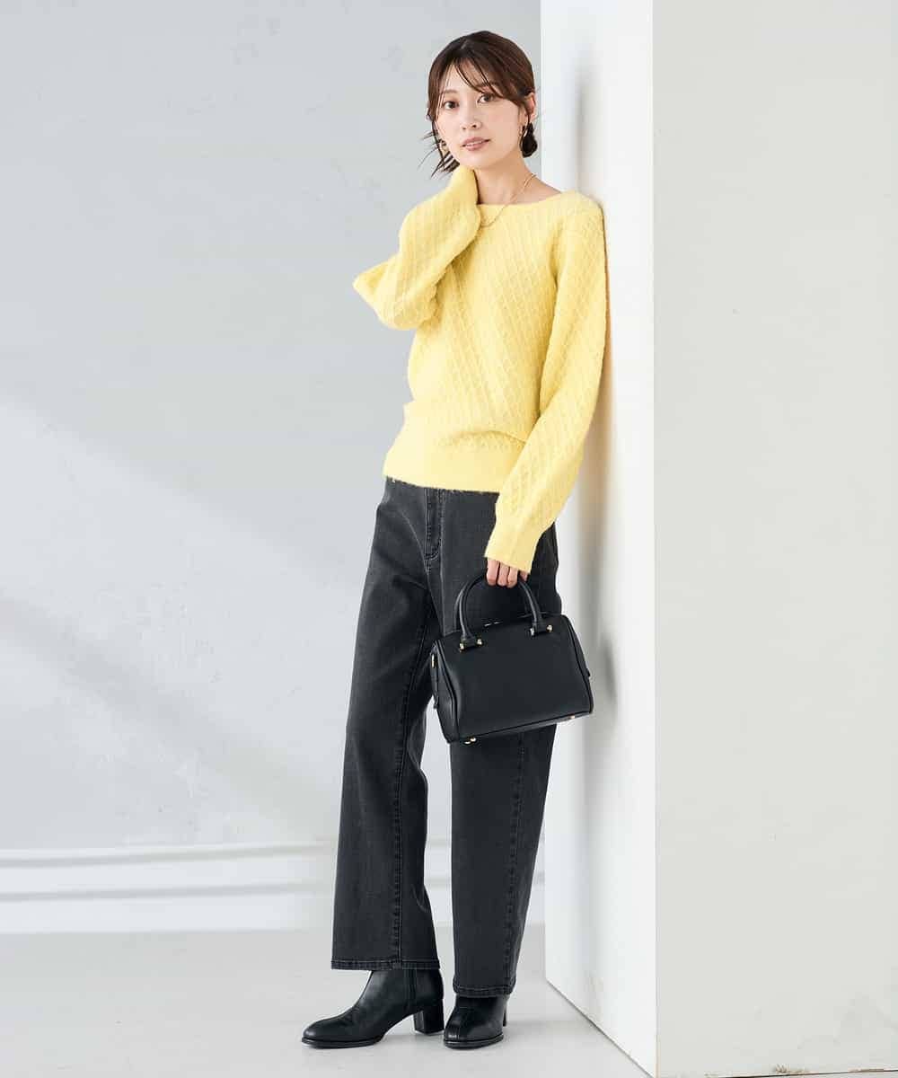 K2FBD25049 a.v.v(アー・ヴェ・ヴェ) ダイヤ柄ニットプルオーバー ライトイエロー