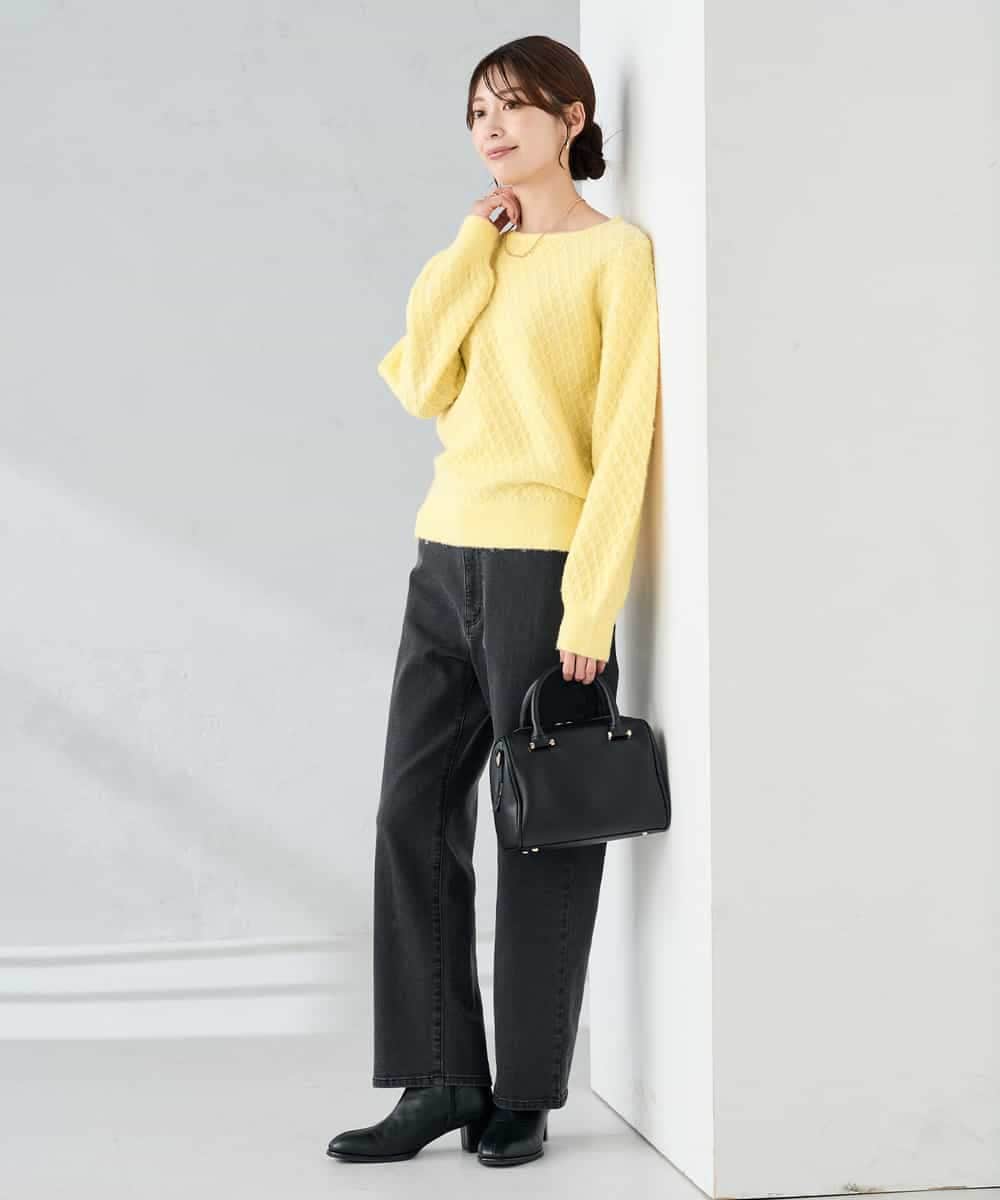 K2FBD25049 a.v.v(アー・ヴェ・ヴェ) ダイヤ柄ニットプルオーバー ライトイエロー