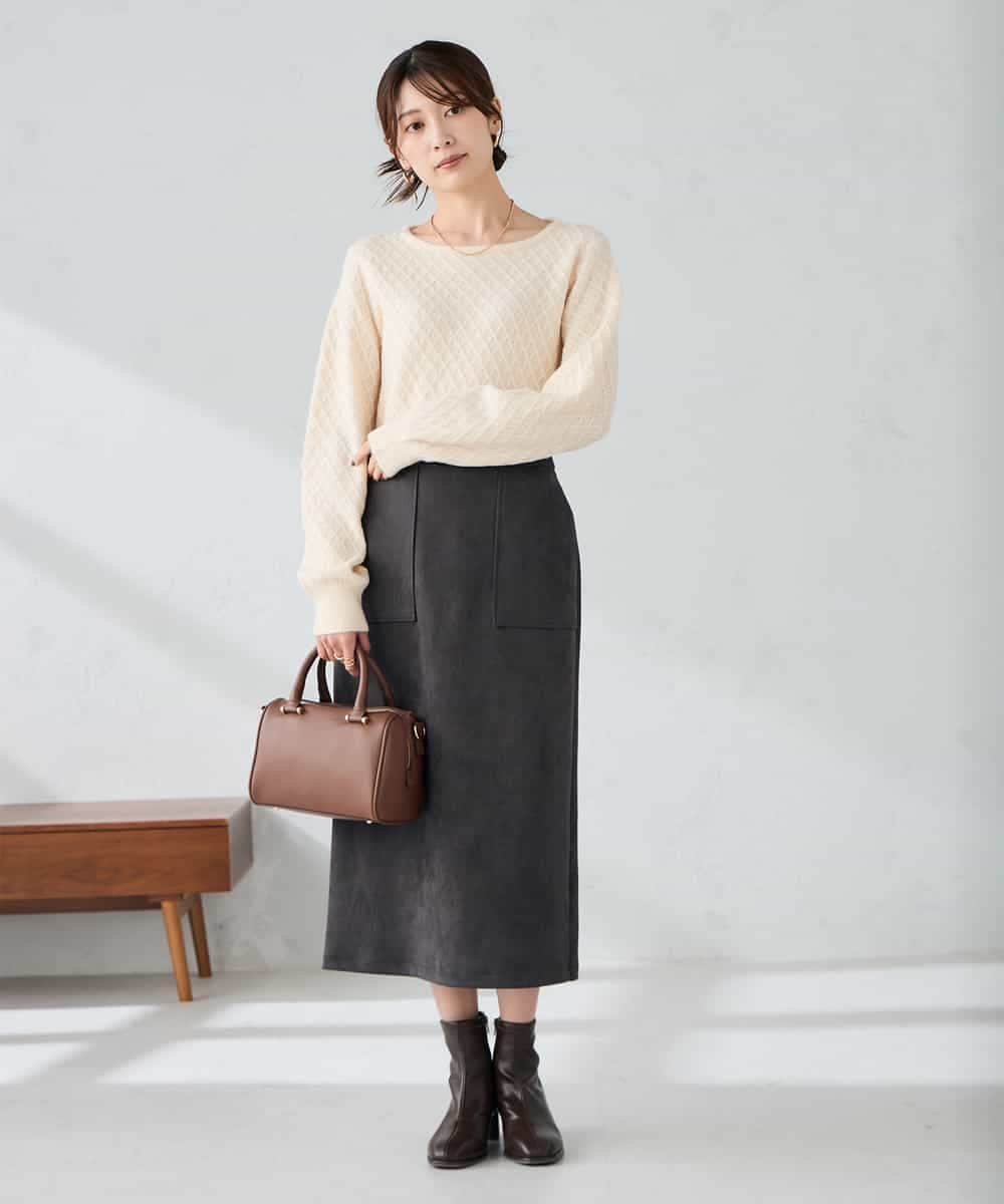 K2FBD25049 a.v.v(アー・ヴェ・ヴェ) ダイヤ柄ニットプルオーバー ライトイエロー