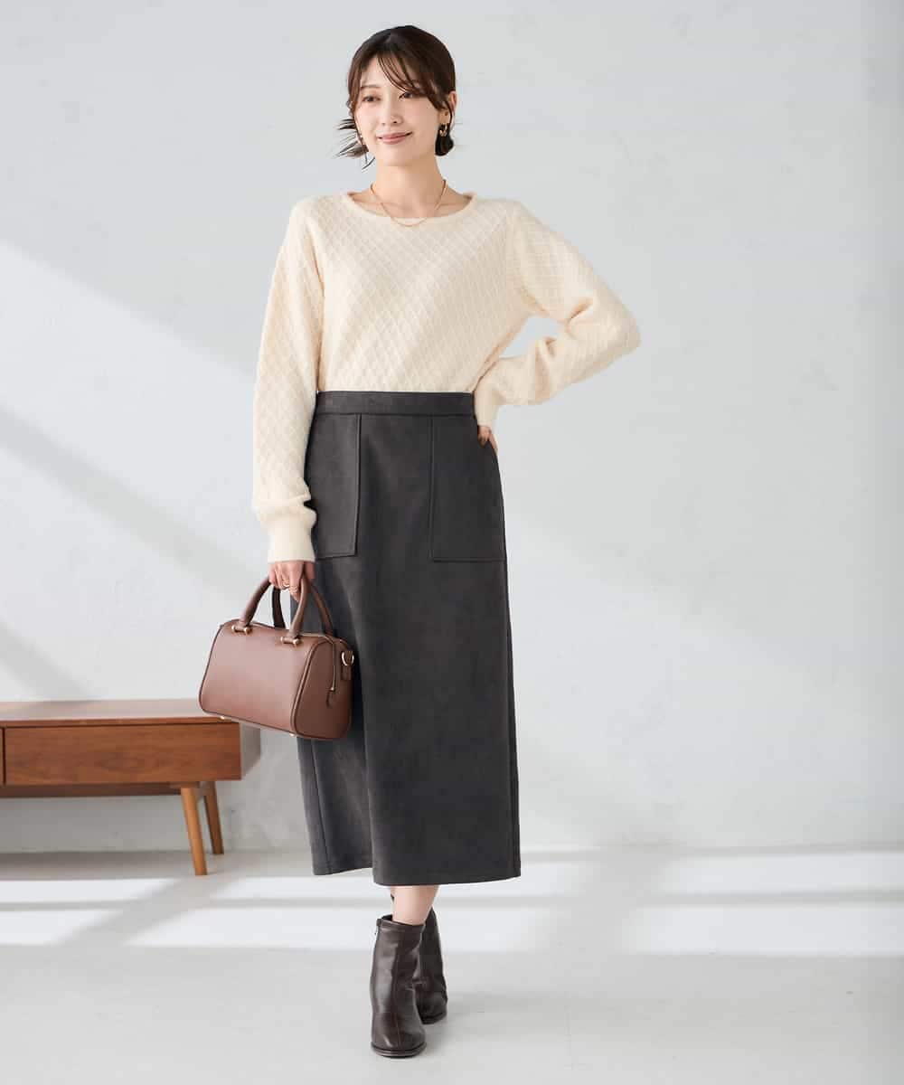 K2FBD25049 a.v.v(アー・ヴェ・ヴェ) ダイヤ柄ニットプルオーバー ライトイエロー