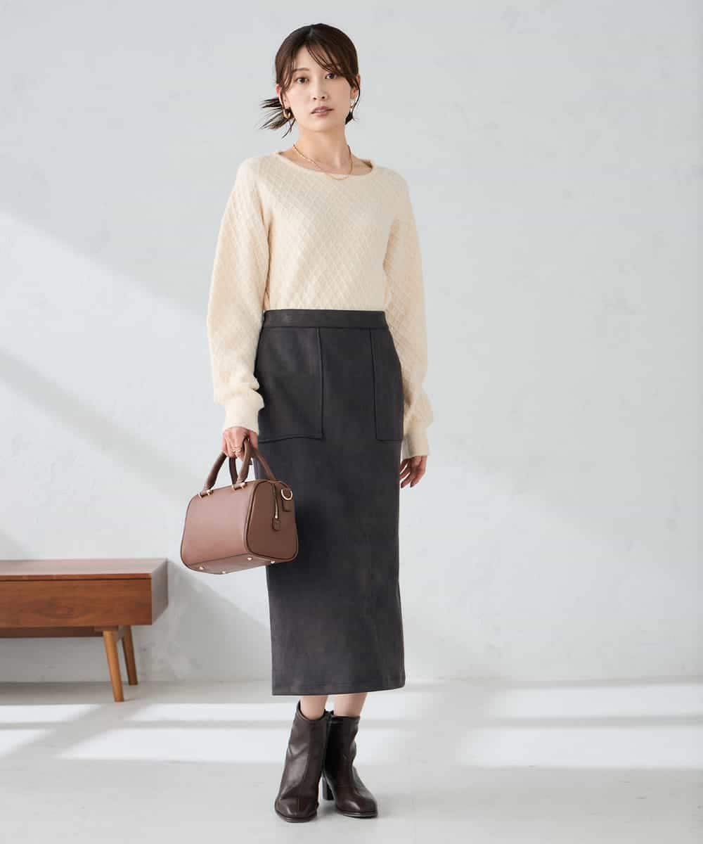 K2FBD25049 a.v.v(アー・ヴェ・ヴェ) ダイヤ柄ニットプルオーバー ライトイエロー