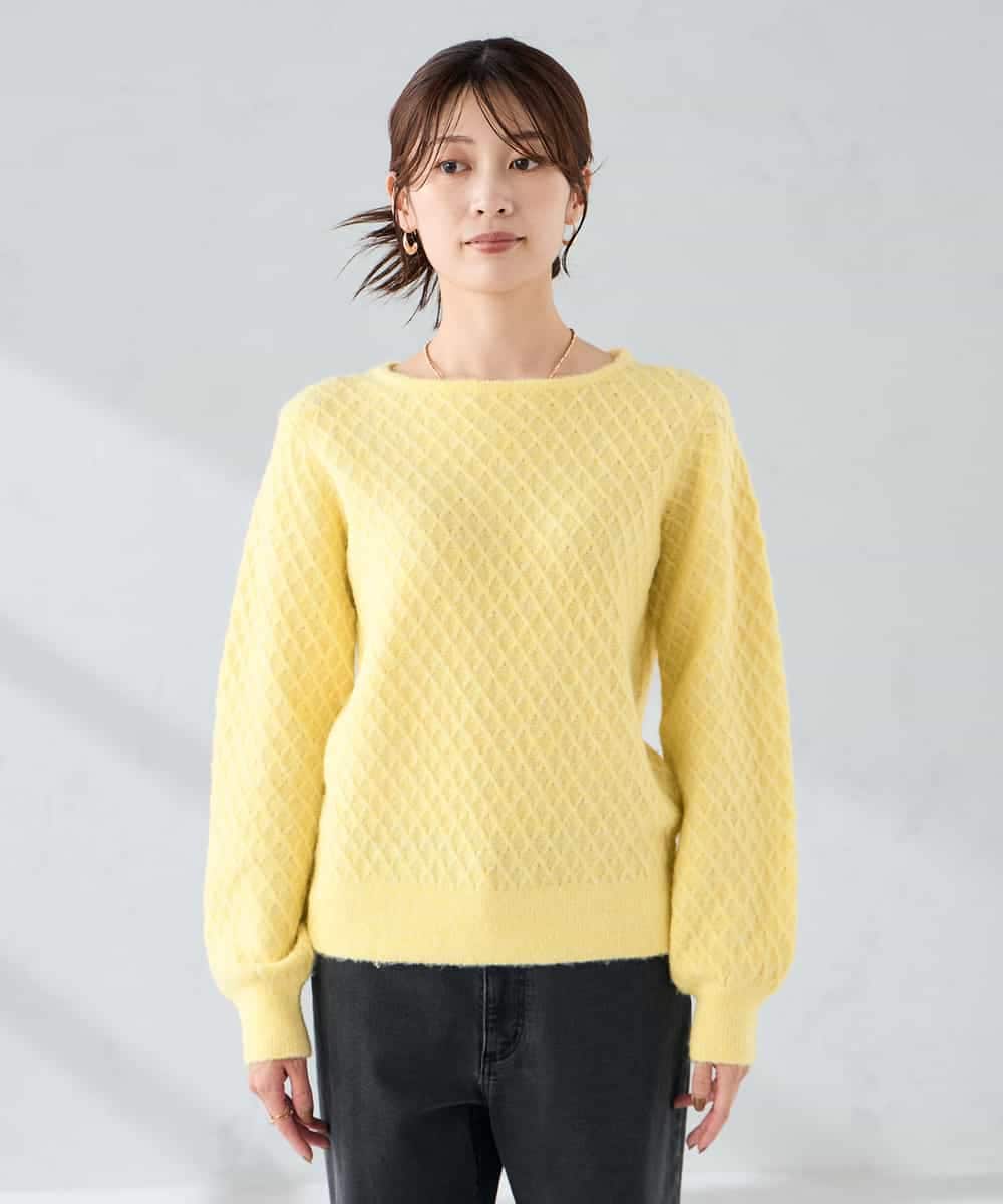 K2FBD25049 a.v.v(アー・ヴェ・ヴェ) ダイヤ柄ニットプルオーバー ライトイエロー