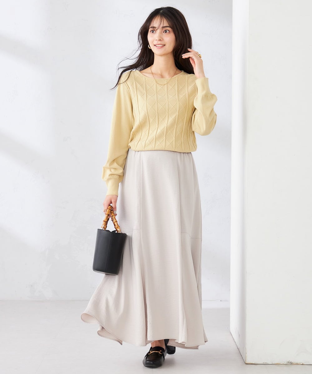 K2FBD34049 a.v.v(アー・ヴェ・ヴェ) アーガイルパフスリーブニット ライトイエロー