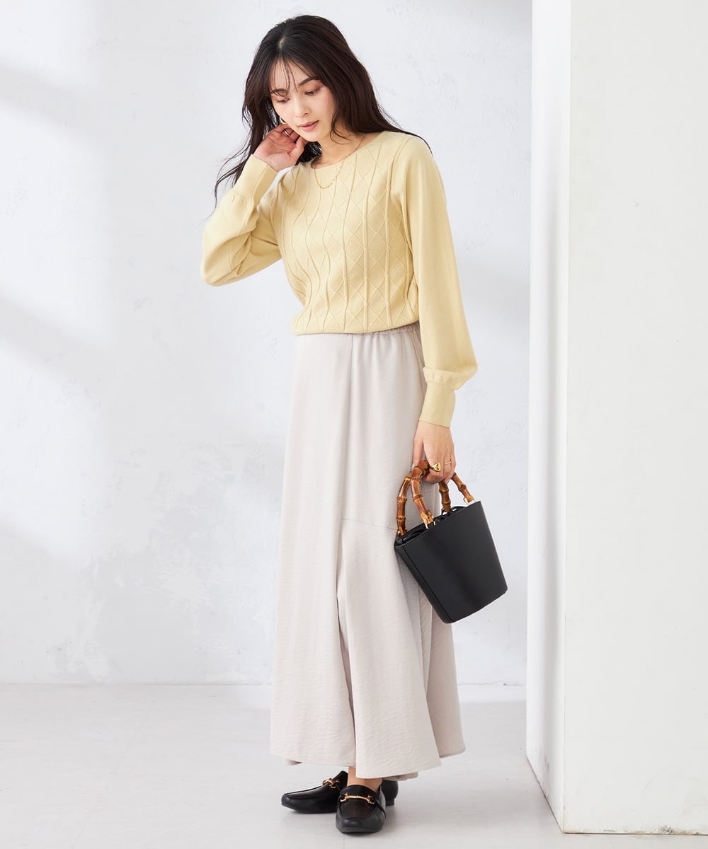 K2FBD34049 a.v.v(アー・ヴェ・ヴェ) アーガイルパフスリーブニット ライトイエロー