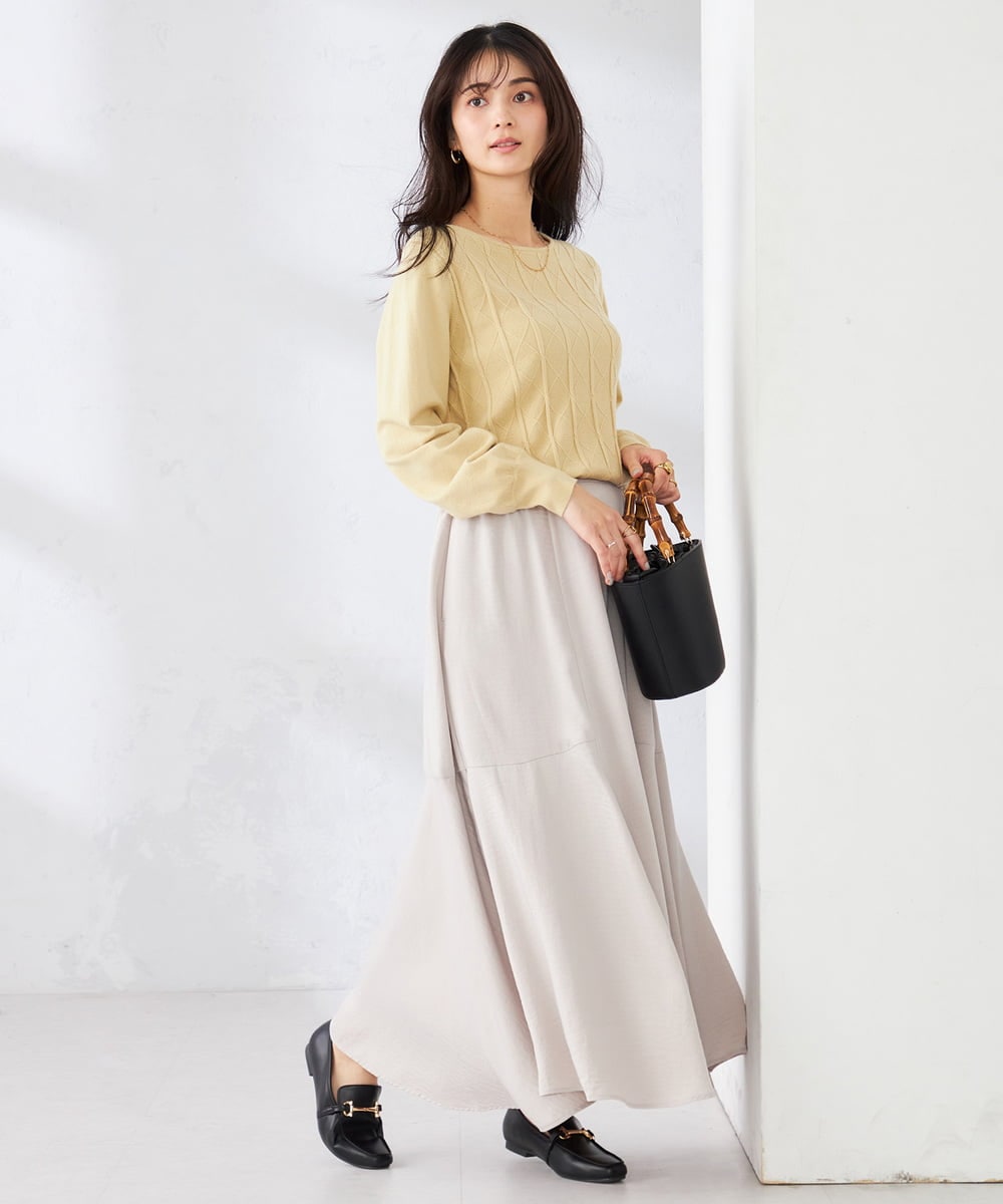 K2FBD34049 a.v.v(アー・ヴェ・ヴェ) アーガイルパフスリーブニット ライトイエロー