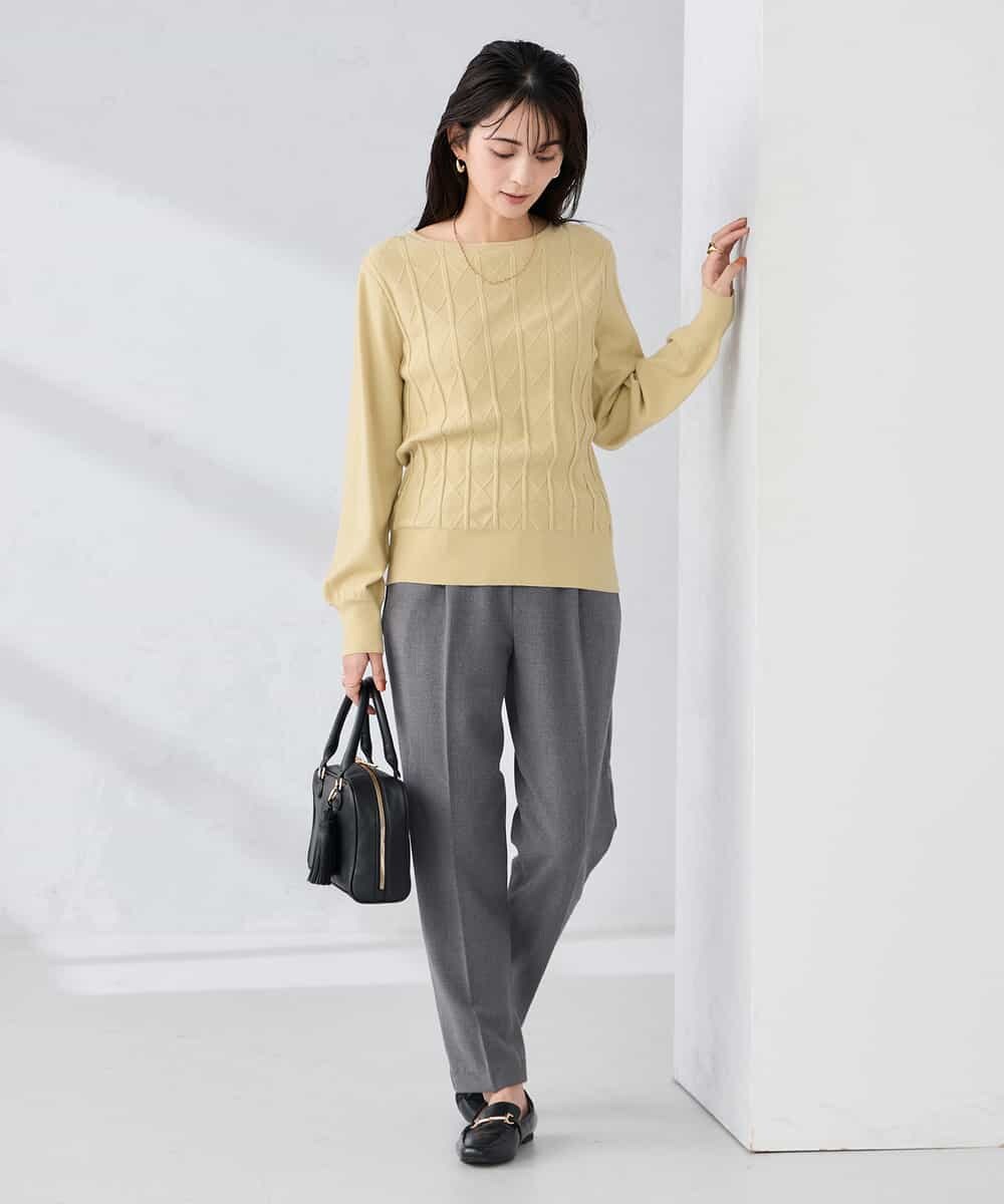 K2FBD34049 a.v.v(アー・ヴェ・ヴェ) アーガイルパフスリーブニット ライトイエロー