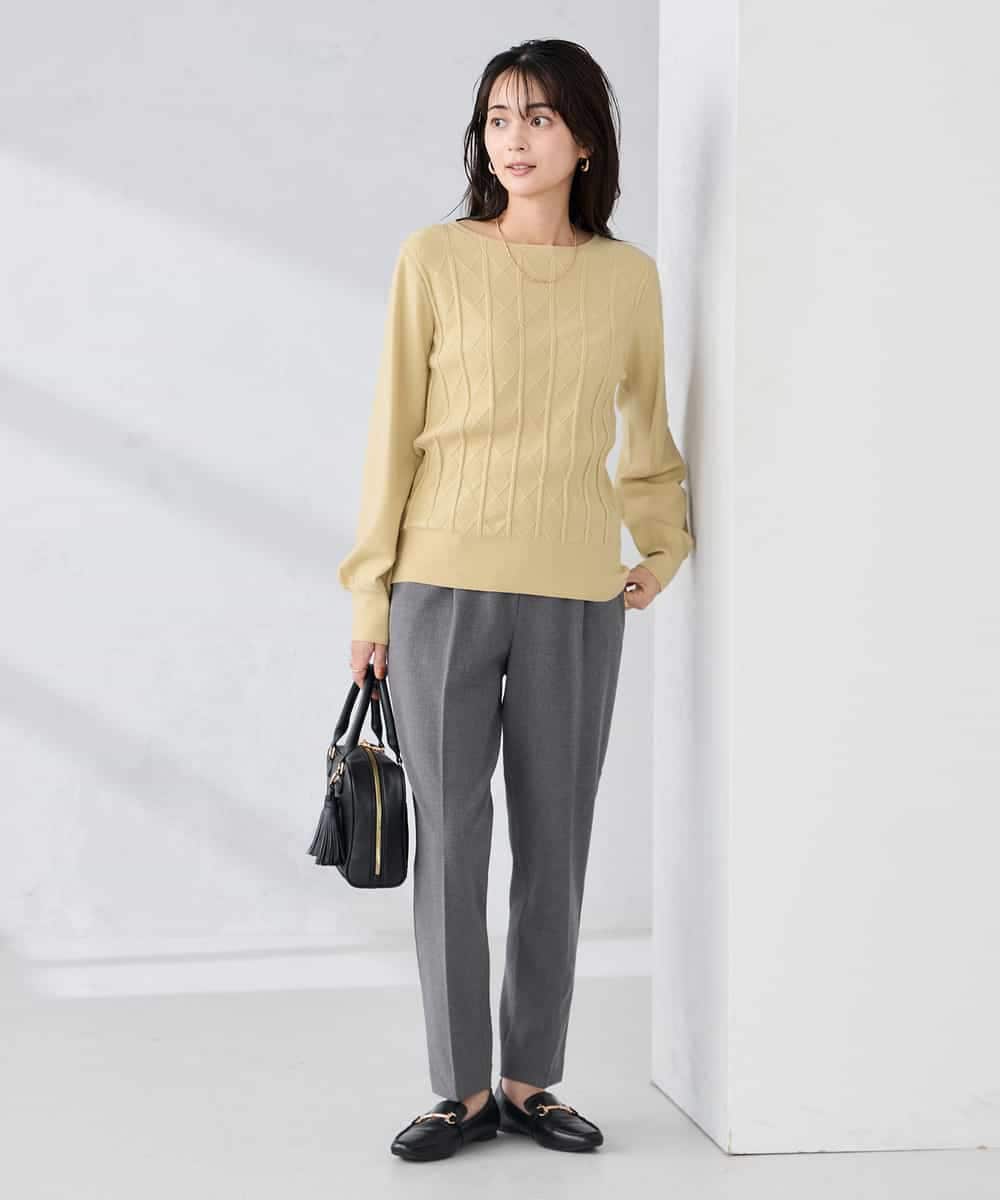 K2FBD34049 a.v.v(アー・ヴェ・ヴェ) アーガイルパフスリーブニット ライトイエロー