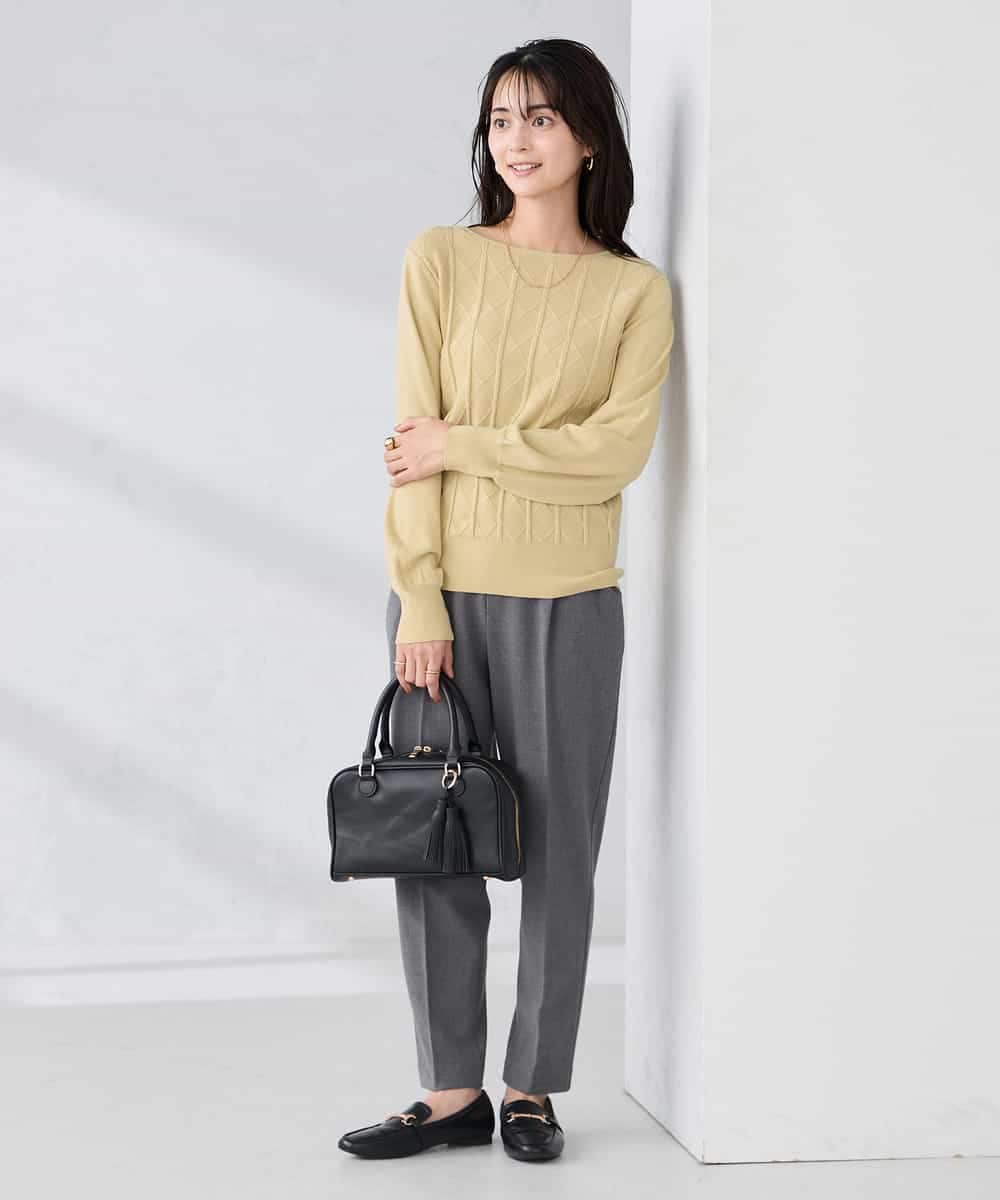 K2FBD34049 a.v.v(アー・ヴェ・ヴェ) アーガイルパフスリーブニット ライトイエロー