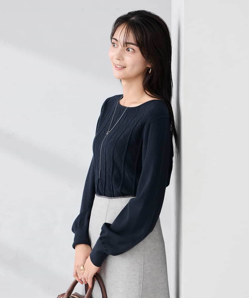 K2FBD34049 a.v.v(アー・ヴェ・ヴェ) アーガイルパフスリーブニット ライトイエロー