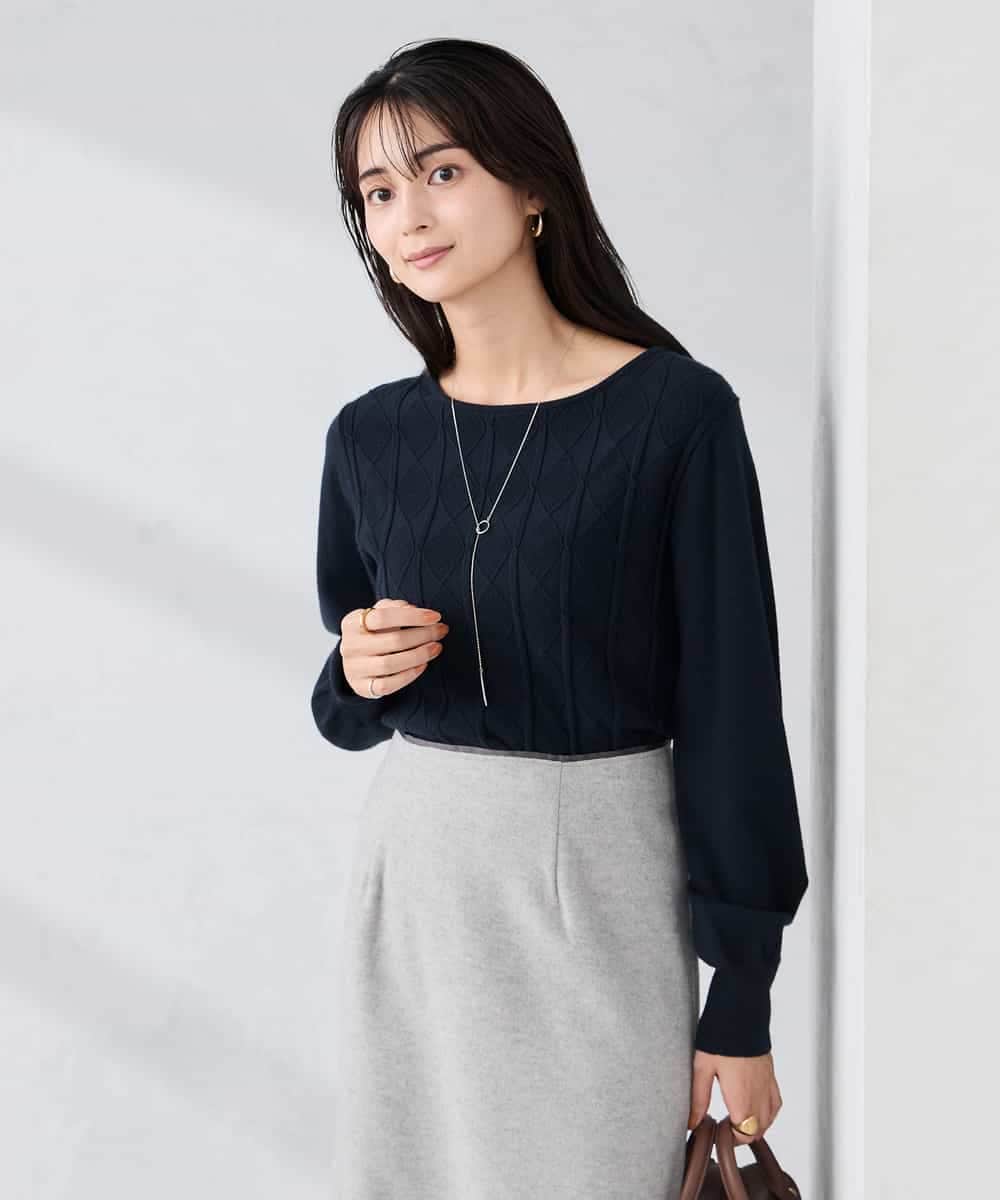 K2FBD34049 a.v.v(アー・ヴェ・ヴェ) アーガイルパフスリーブニット ライトイエロー