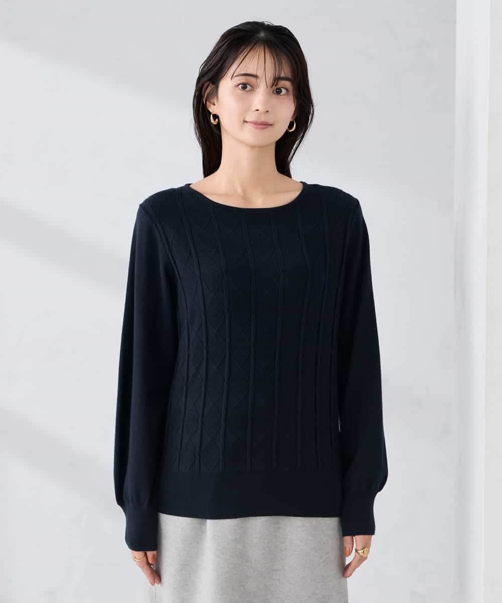 K2FBD34049 a.v.v(アー・ヴェ・ヴェ) アーガイルパフスリーブニット ライトイエロー