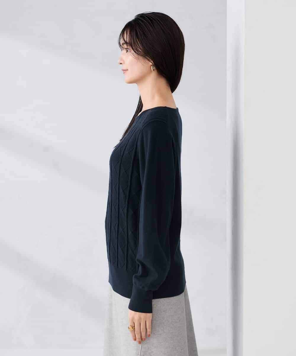 K2FBD34049 a.v.v(アー・ヴェ・ヴェ) アーガイルパフスリーブニット ライトイエロー