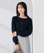 K2FBD34049 a.v.v(アー・ヴェ・ヴェ) アーガイルパフスリーブニット ネイビー