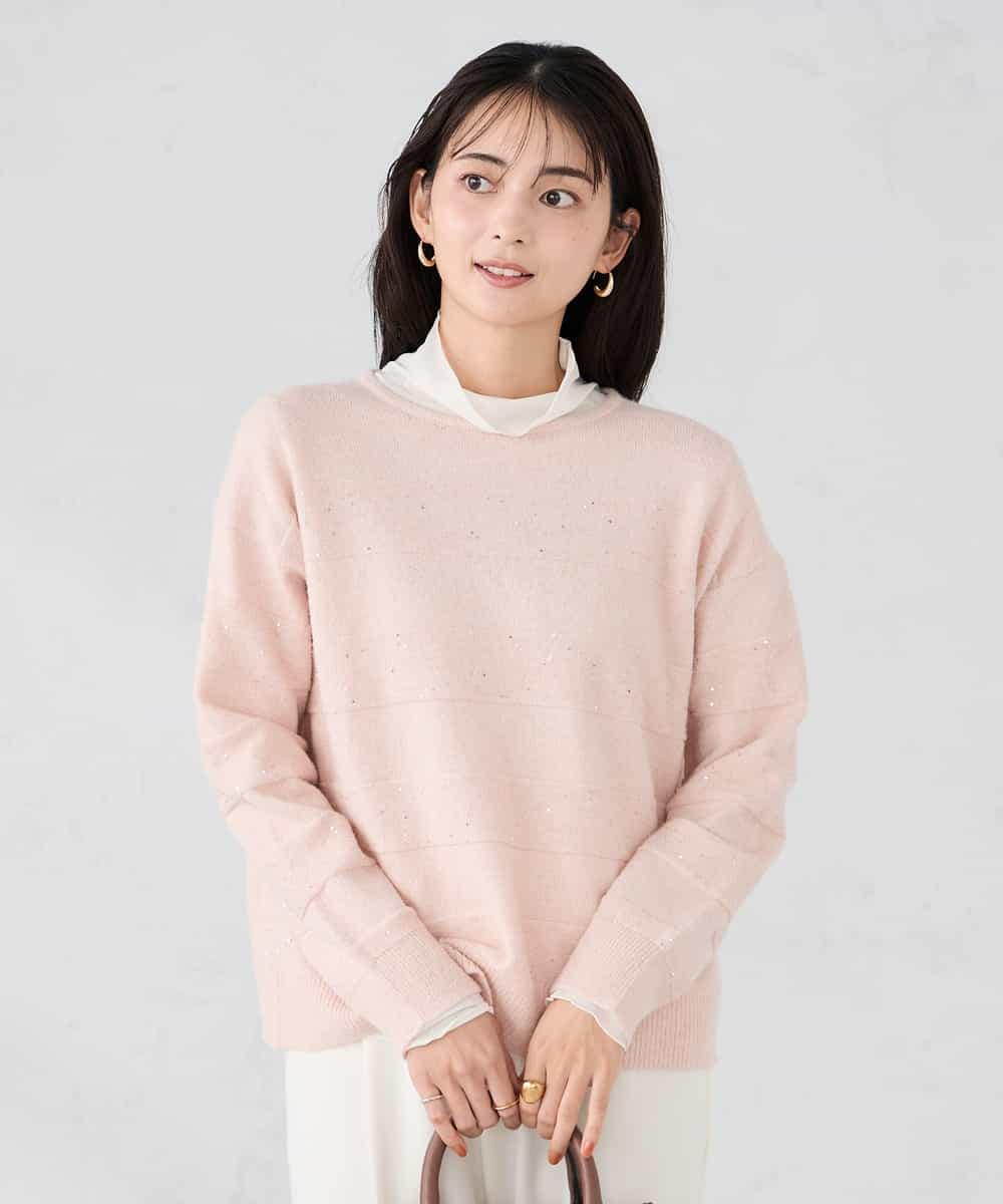 K2FBD35049 a.v.v(アー・ヴェ・ヴェ) スパンコールボーダーニット ピンク