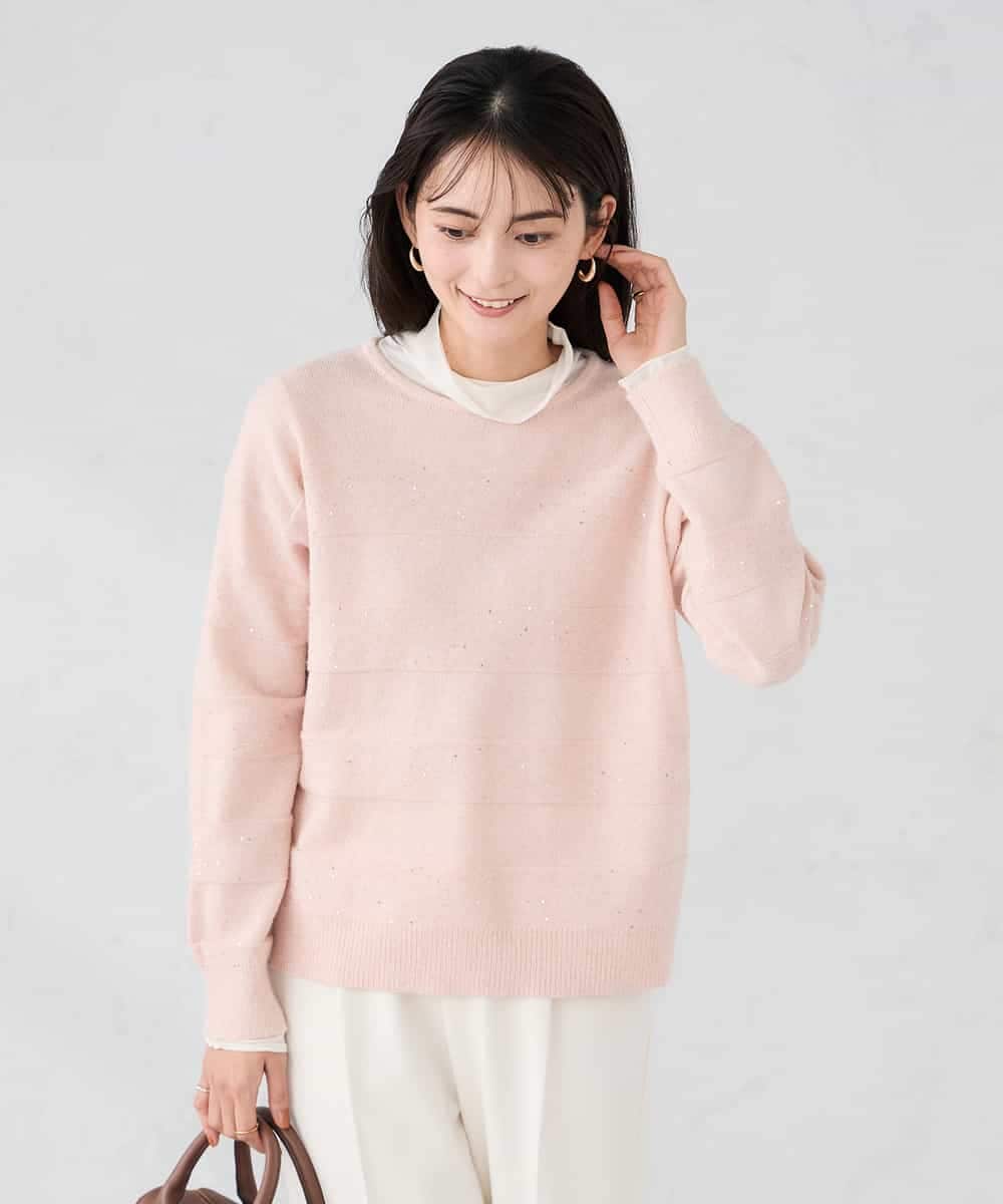 K2FBD35049 a.v.v(アー・ヴェ・ヴェ) スパンコールボーダーニット ピンク