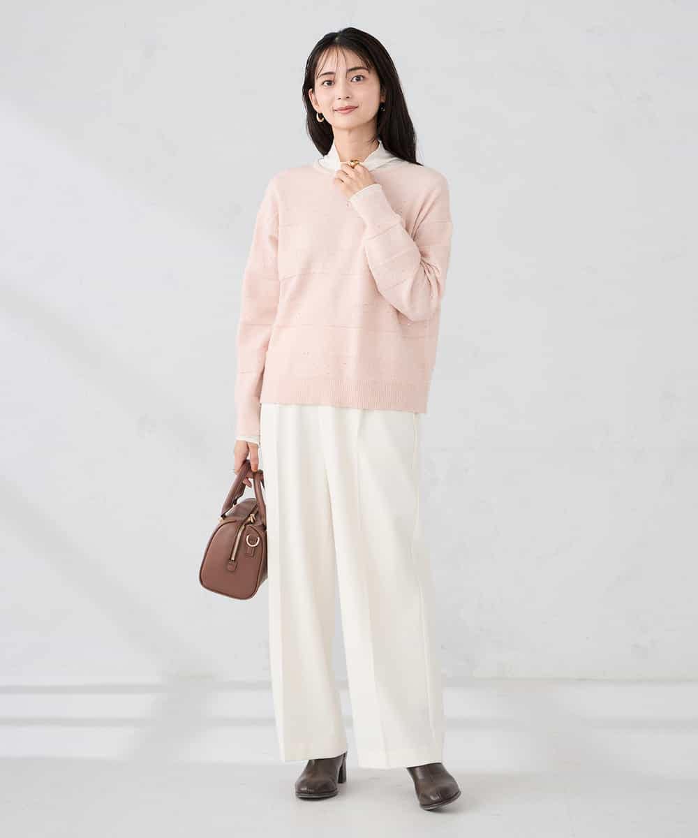 K2FBD35049 a.v.v(アー・ヴェ・ヴェ) スパンコールボーダーニット ピンク