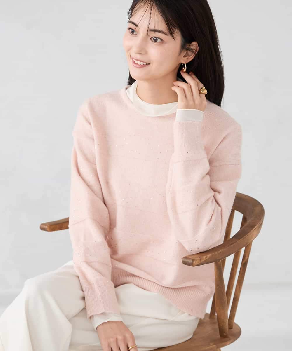 K2FBD35049 a.v.v(アー・ヴェ・ヴェ) スパンコールボーダーニット ピンク