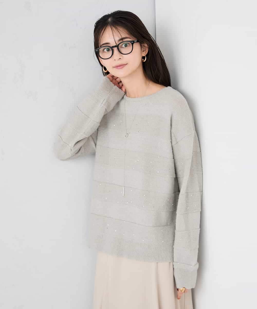 K2FBD35049 a.v.v(アー・ヴェ・ヴェ) スパンコールボーダーニット ピンク