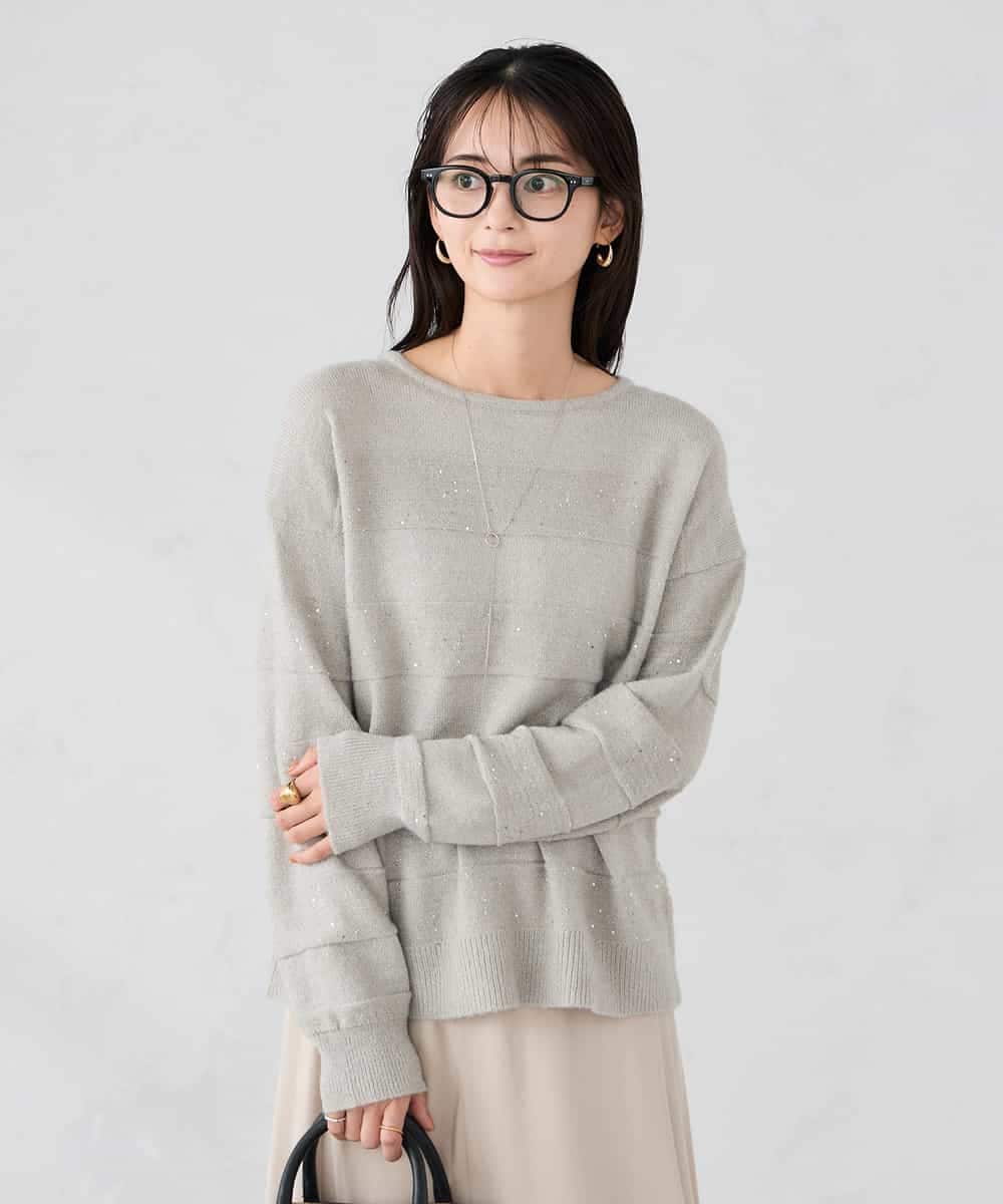 K2FBD35049 a.v.v(アー・ヴェ・ヴェ) スパンコールボーダーニット ピンク