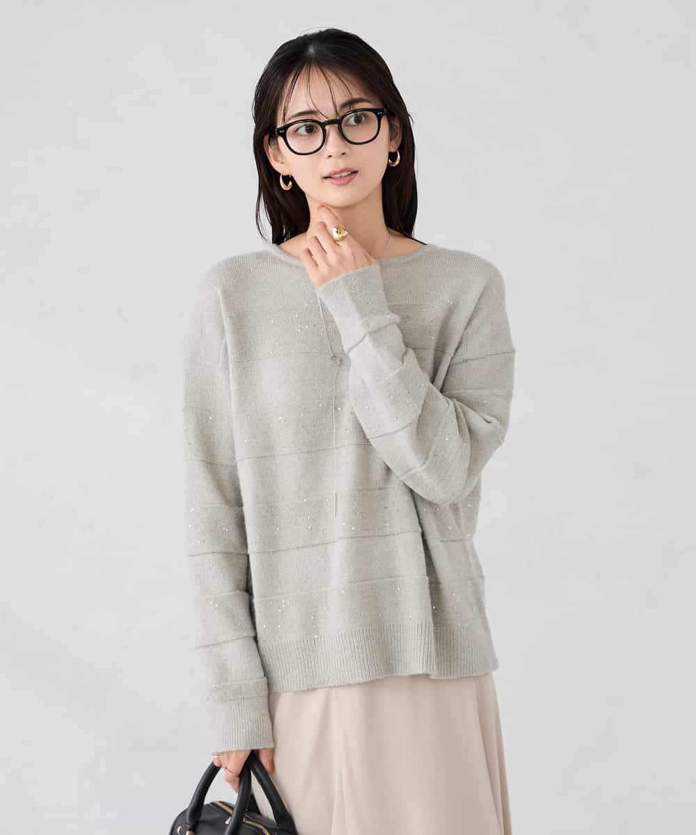 K2FBD35049 a.v.v(アー・ヴェ・ヴェ) スパンコールボーダーニット ピンク