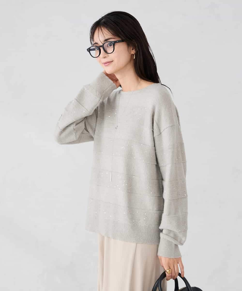 K2FBD35049 a.v.v(アー・ヴェ・ヴェ) スパンコールボーダーニット ピンク