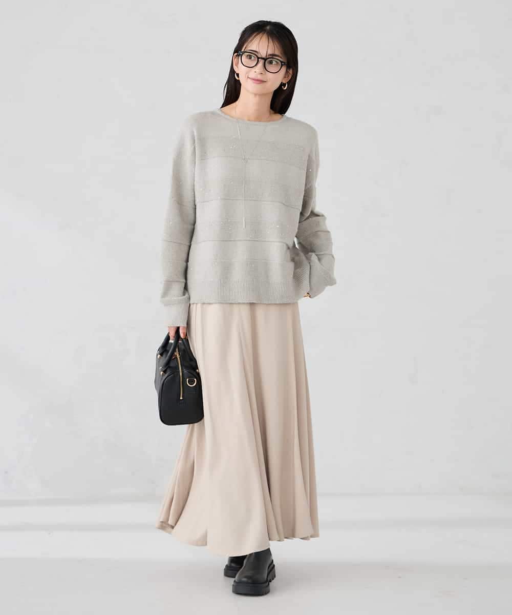 K2FBD35049 a.v.v(アー・ヴェ・ヴェ) スパンコールボーダーニット ピンク