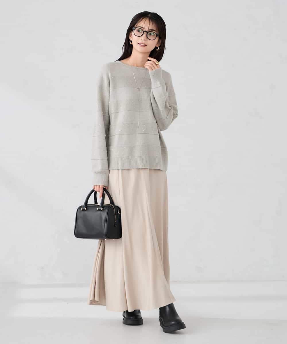 K2FBD35049 a.v.v(アー・ヴェ・ヴェ) スパンコールボーダーニット ピンク