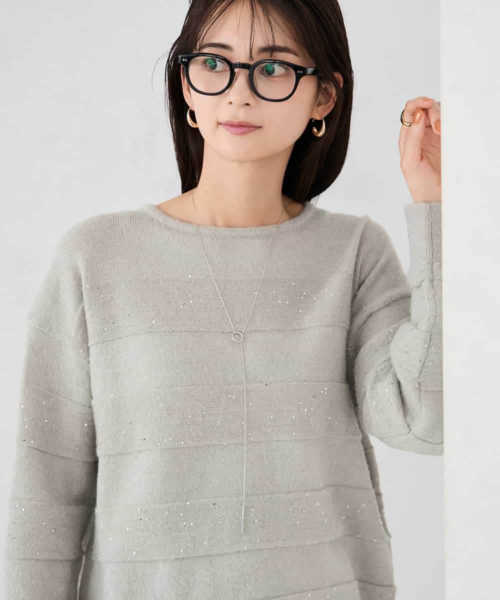 K2FBD35049 a.v.v(アー・ヴェ・ヴェ) スパンコールボーダーニット ピンク