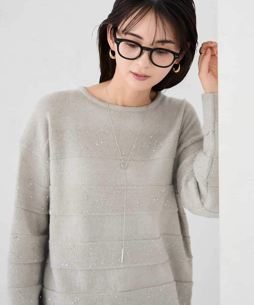 K2FBD35049 a.v.v(アー・ヴェ・ヴェ) スパンコールボーダーニット ピンク