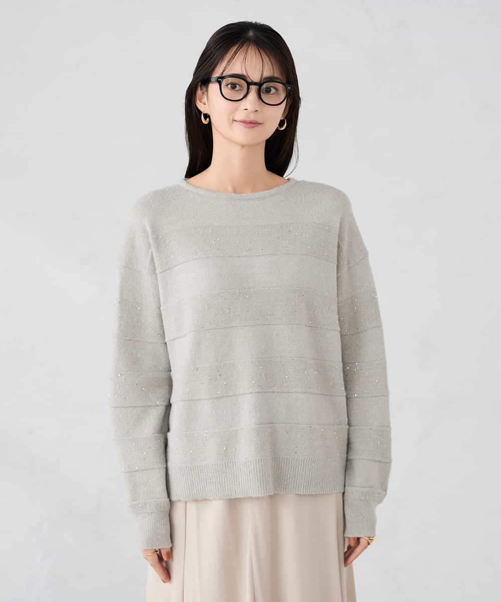 K2FBD35049 a.v.v(アー・ヴェ・ヴェ) スパンコールボーダーニット ピンク