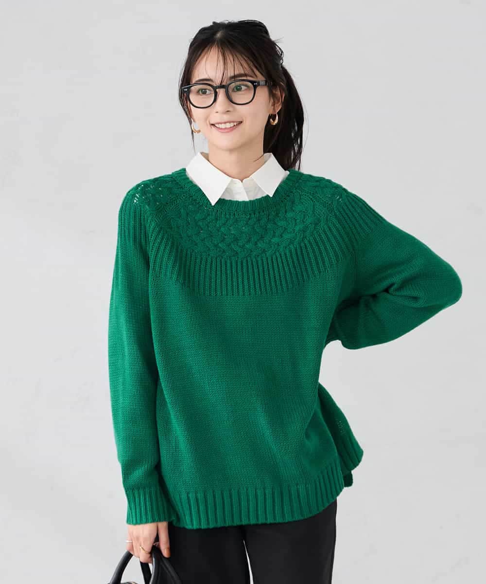 K2FBD36049 a.v.v(アー・ヴェ・ヴェ) ケーブル求心風ニット グリーン