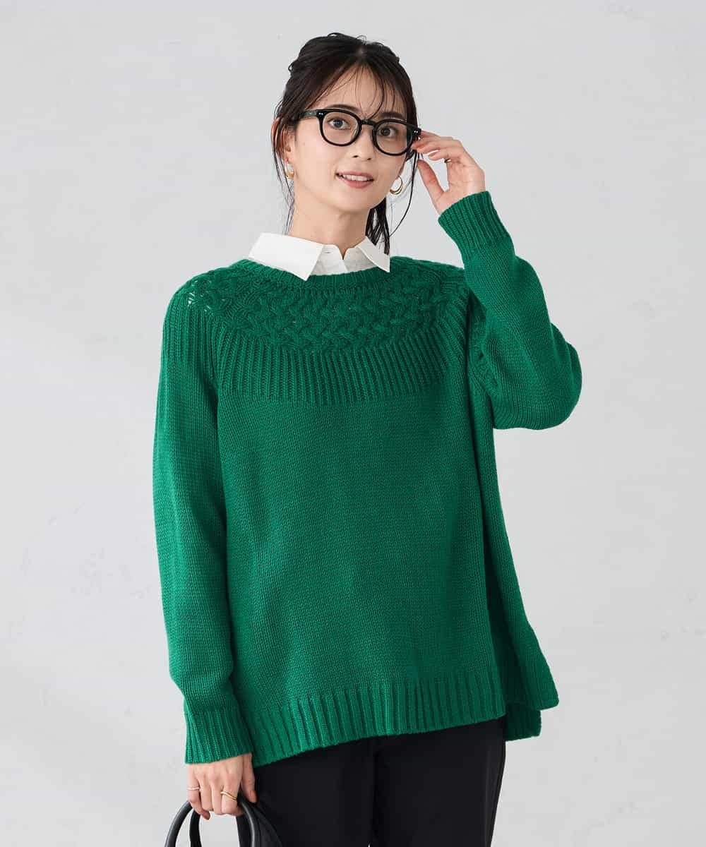 K2FBD36049 a.v.v(アー・ヴェ・ヴェ) ケーブル求心風ニット グリーン