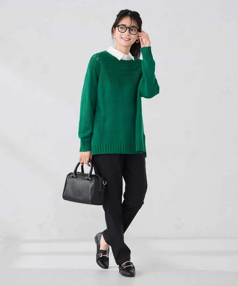 K2FBD36049 a.v.v(アー・ヴェ・ヴェ) ケーブル求心風ニット グリーン