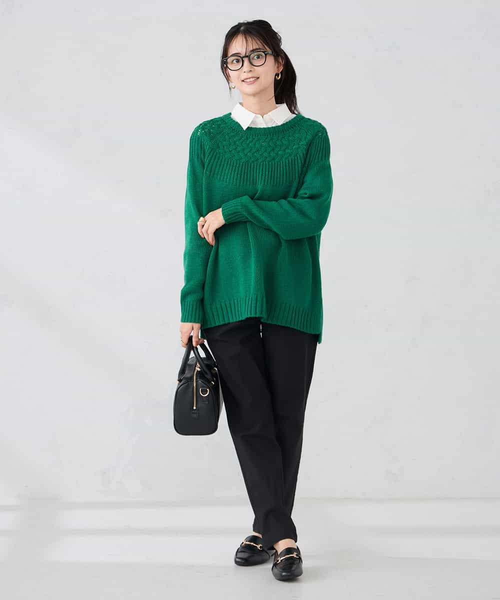 K2FBD36049 a.v.v(アー・ヴェ・ヴェ) ケーブル求心風ニット グリーン