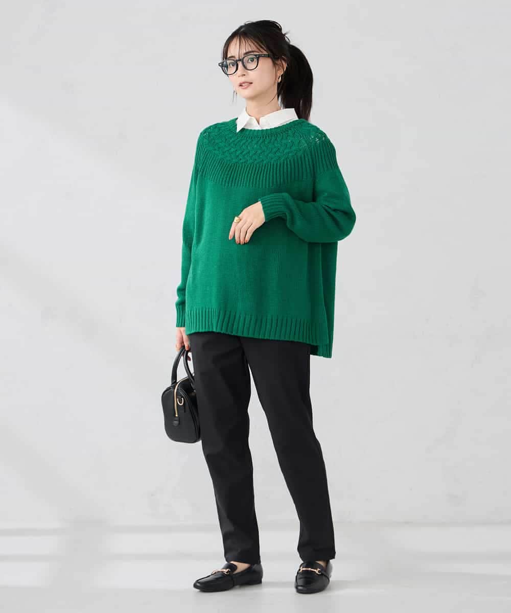 K2FBD36049 a.v.v(アー・ヴェ・ヴェ) ケーブル求心風ニット グリーン