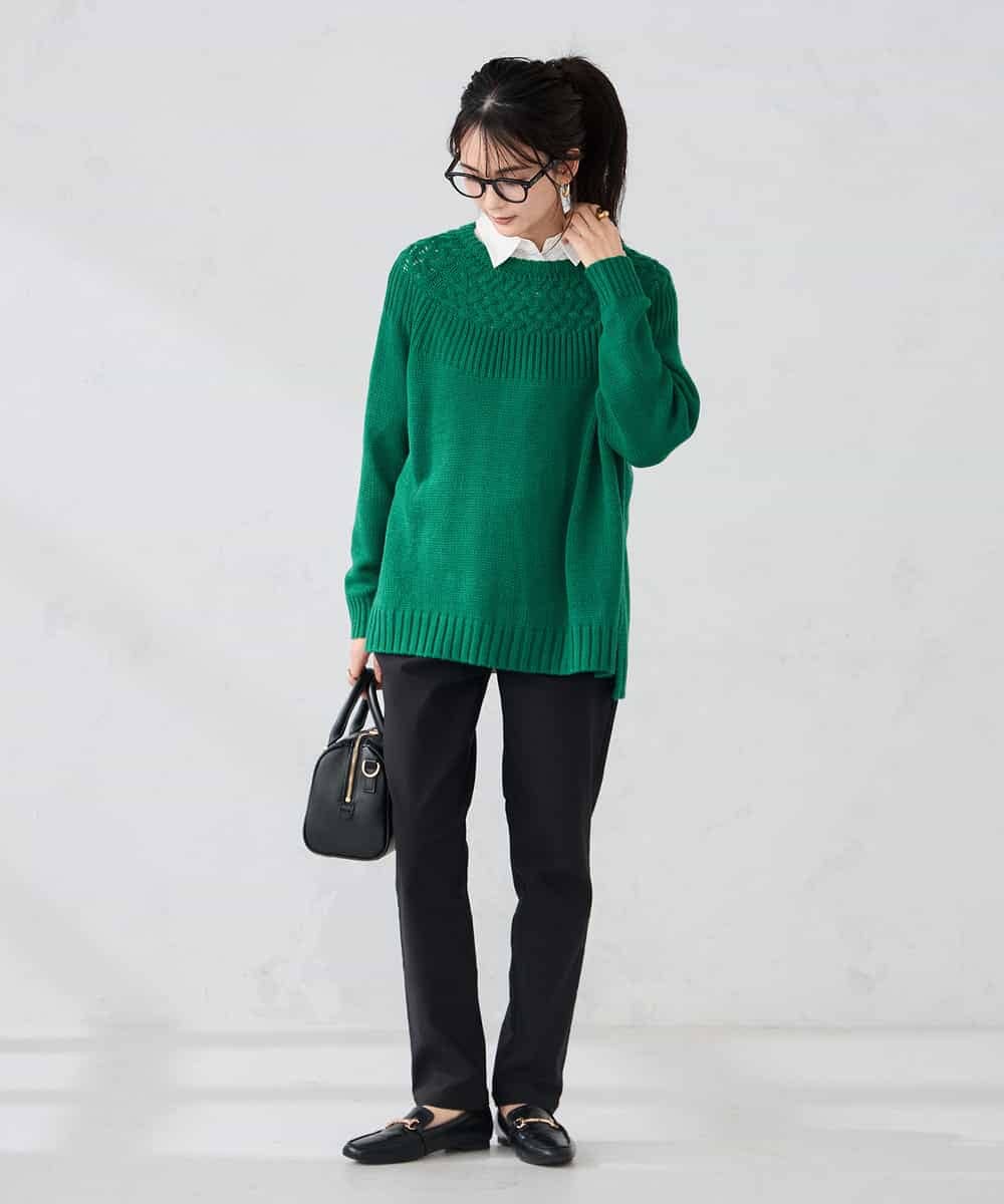 K2FBD36049 a.v.v(アー・ヴェ・ヴェ) ケーブル求心風ニット グリーン