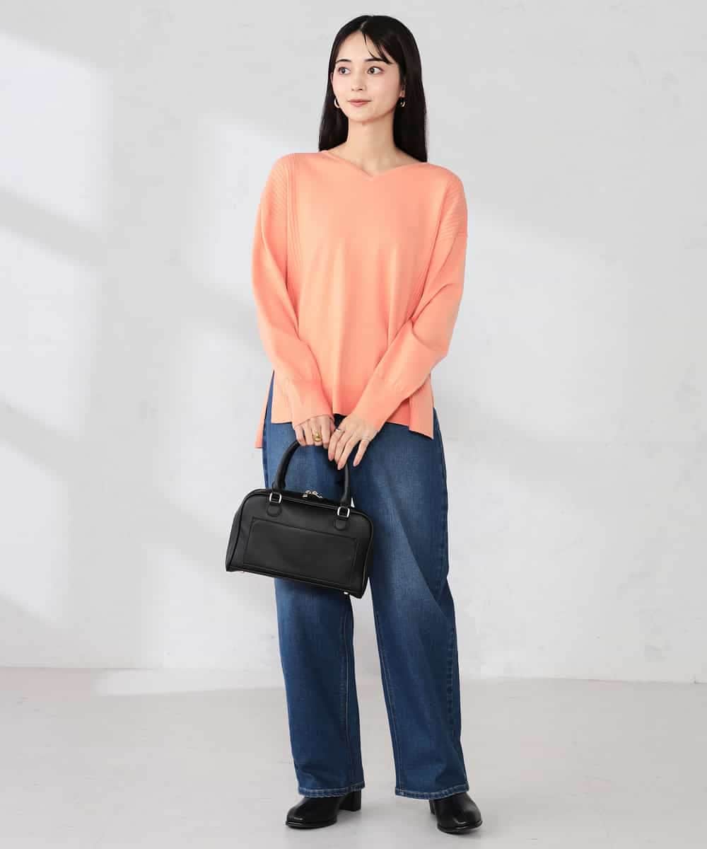 K2FBD66044 a.v.v(アー・ヴェ・ヴェ) サイドリブVネックニット オレンジ