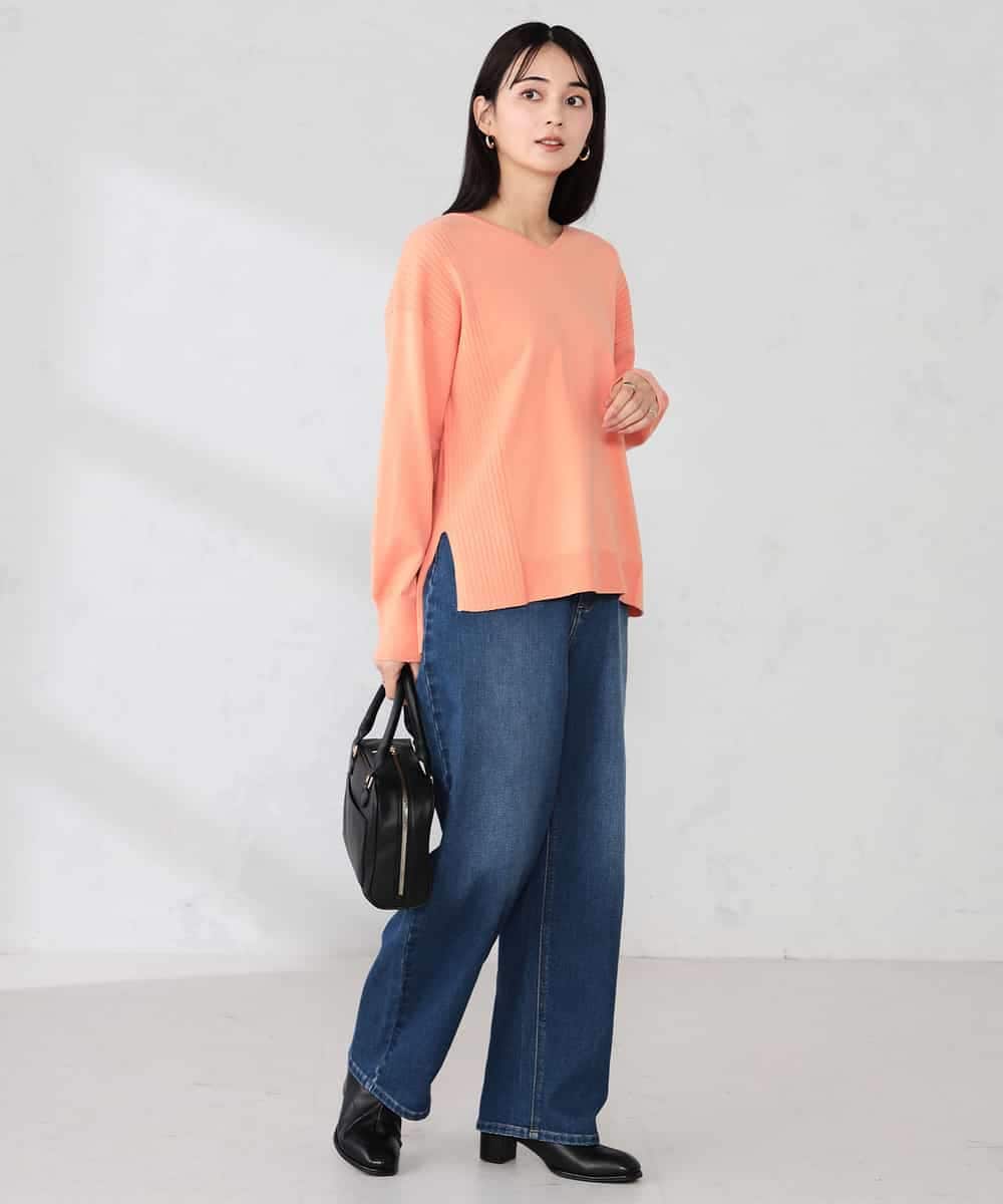 K2FBD66044 a.v.v(アー・ヴェ・ヴェ) サイドリブVネックニット オレンジ