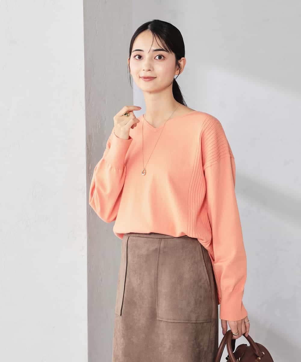 K2FBD66044 a.v.v(アー・ヴェ・ヴェ) サイドリブVネックニット オレンジ